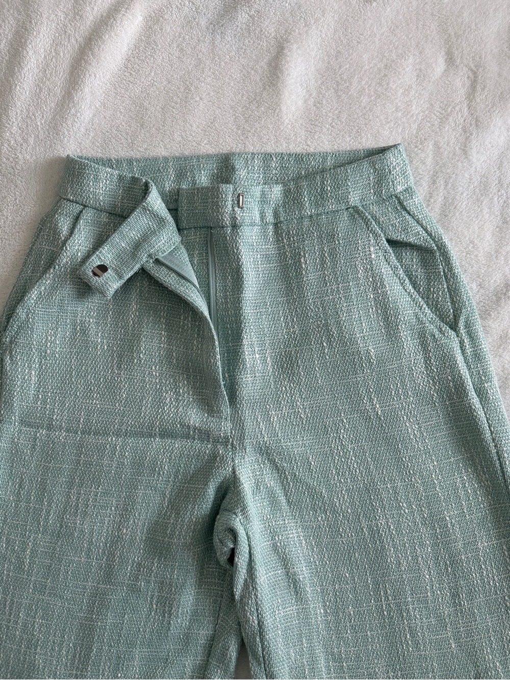 Mint Textured High-Waist Trousers